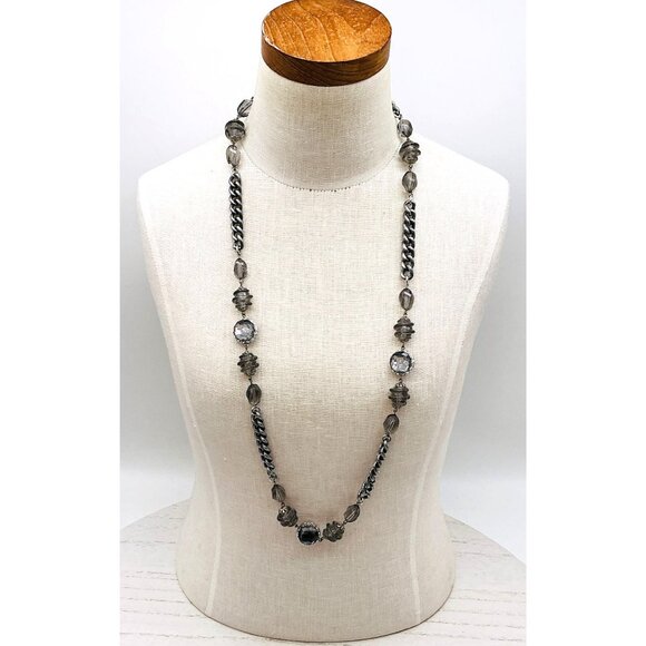"Elegant Silver Chain Necklace With Smoky Quartz resin Beads" - Picture 1 of 6
